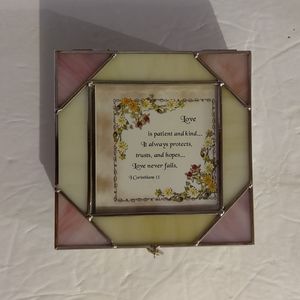 4.5" x 2"  STAIN GLASS JEWERLY BOX WITH  YELLOW STONE STERLING SILVER